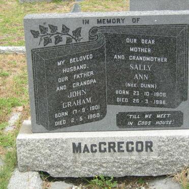 MACGREGOR John Graham 1901-1968 & Sally Ann DUNN 1906-1986