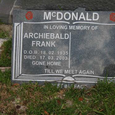 MCDONALD Archiebald Frank 1935-2003