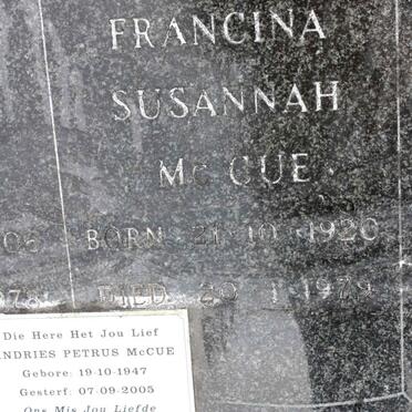 MCCUE Henry William 1906-1978 & Francina Susannah 1920-1979 :: MCCUE Andries Petrus 1947-2005 _2