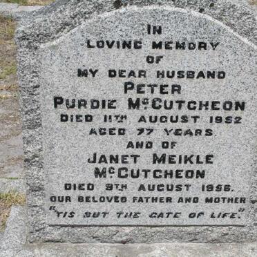 MCCUTCHEON Peter Purdie -1952 & Janet Meikle -1956