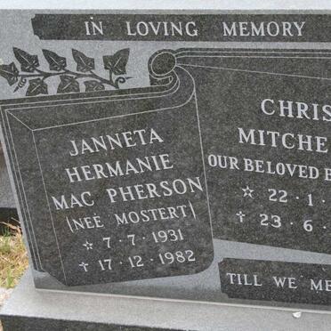 MITCHELL Chris 1911-1988 :: MACPHERSON Janneta Hermanie nee MOSTERT 1931-1982