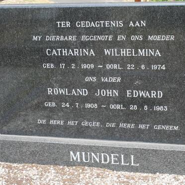 MUNDELL Rowland John Edward 1908-1983 &amp; Catharina Wilhelmina 1909-1974
