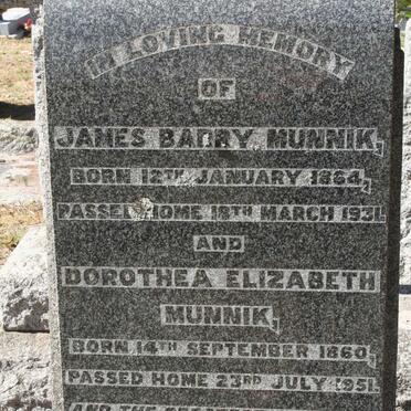 MUNNIK James Barry 1864-1931 &amp; Dorothea Elizabeth 1860-1951