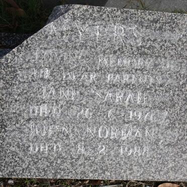 MYERS John Norman -1988 &amp; Jane Sarah  -1971