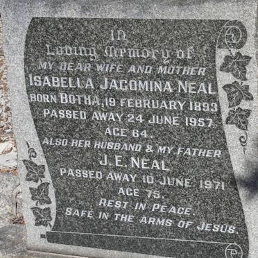 NEAL J.E. -1971 &amp; Isabella Jacomina BOTHA 1893-1957