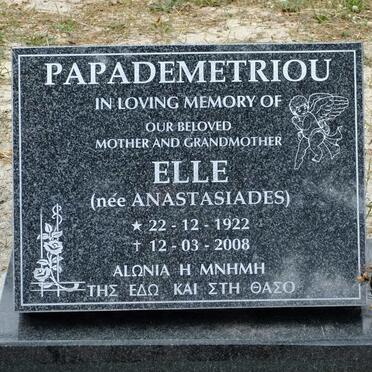PAPADEMETRIOU Elle nee ANASTASIADES 1922-2008