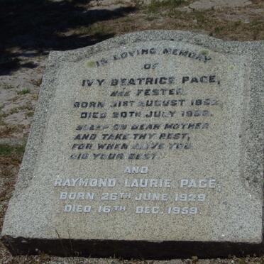 PAGE Ivy Beatrice nee FESTER 1892-1956 :: PAGE Raymond Laurie 1929-1959