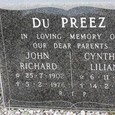 PREEZ John Richard, du 1902-1976 &amp; Cynthia Lilian 1919-1989