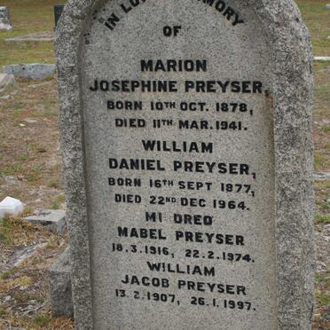 PREYSER Daniel 1877-1964 &amp; Marion Josephine 1878-1941 :: PREYSER Willam Jacob 1907-1997 :: PREYSER Mildred Mabel 1916-1974