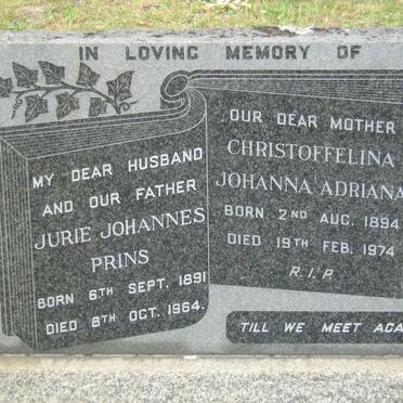 PRINS Jurie Johannes 1891-1964 &amp; Christoffelina Johanna Adriana 1894-1974