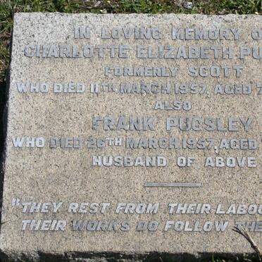 PUGSLEY Frank -1957 &amp; Charlotte Elizabeth SCOTT -1957