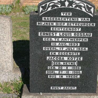 ROSSAU Ernest Louis 1893-1954 &amp; Jacoba Kotze HEYNS 1906-1986