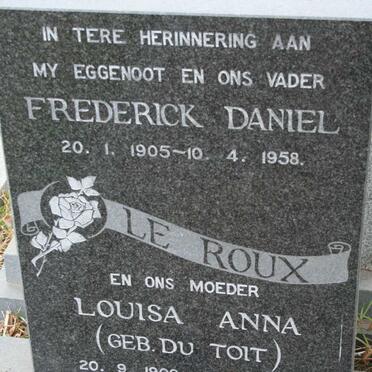 ROUX Frederick Daniel, le 1905-1958 &amp; Louisa Anna DU TOIT 1909-1981