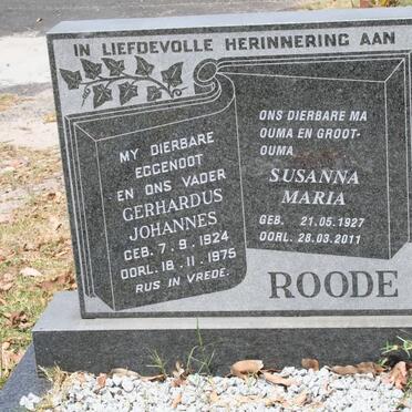 ROODE Gerhardus Johannes 1924-1975 &amp; Susanna Maria 1927-2011