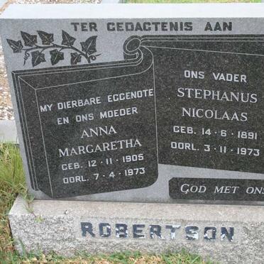 ROBERTSON Stephanus Nicolaas 1891-1973 &amp; Anna Margaretha 1905-1973