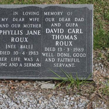 ROUX David Carl Thomas -1989 &amp; Phyllis Jane BALL -1983