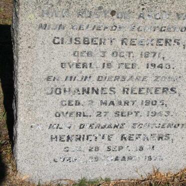 REEKERS Gijsbert 1871-1943 &amp; Henriette 1874-197? :: REEKERS Johannes 1905-1943