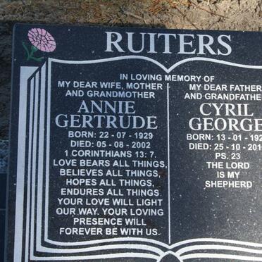 RUITERS Cyril George 1927-2010 &amp; Annie Gertrude 1929-2002