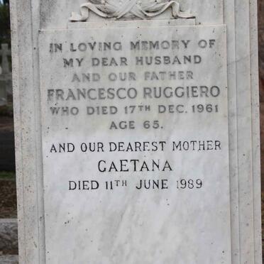 RUGGIERO Francesco -1961 &amp; Gaetana -1989