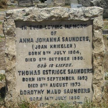 SAUNDERS Dorothy Maud 1890-19??  :: SAUNDERS Thomas Estridge 1893-1973 &amp; Anna Johanna KRIEGLER 1904-1950