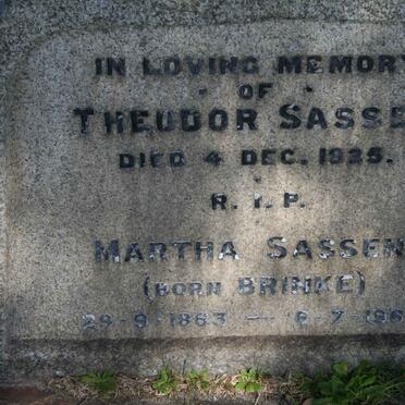 SASSEN Theodor -1925 &amp; Martha BRINKE 1863-1963
