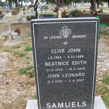 SAMUELS John Leonard 1920-2007 &amp; Beatrice Edith 1922-2005 :: SAMUELS Clive John 1952-1989