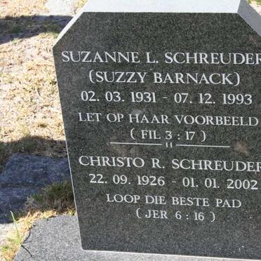 SCHREUDER Christo R. 1926-2002 &amp; Suzanne L. BARNACK 1931-1993