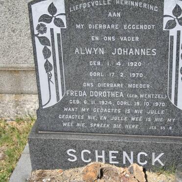 SCHENCK Alwyn Johannes 1920-1970 &amp; Freda Dorothea WENTZEL 1924-1970