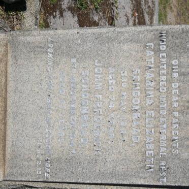 SCHOONRAAD John Frederick -1947 &amp; Catharina Elizabeth -1947