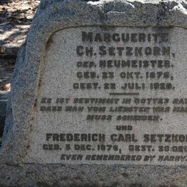 SETZKORN Frederich Carl 1876-1934 &amp; Marguerite Charlotte NEUMEISTER 1876-1926