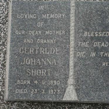 SHORT Gertrude Johanna 1890-1973