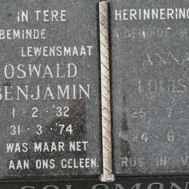 SOLOMON Oswald Benjamin 1932-1974 &amp; Anna Louisa 1932-1982