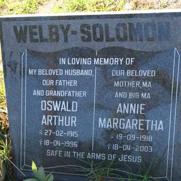 SOLOMON Oswald Arthur, Welby 1915-1996 &amp; Annie Margaretha 1918-2003