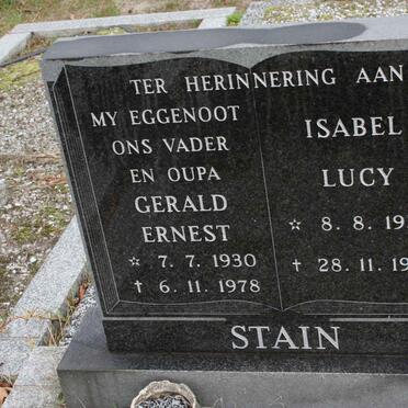 STAIN Gerald Ernest 1930-1978 &amp; Isabel Lucy 1930-1993