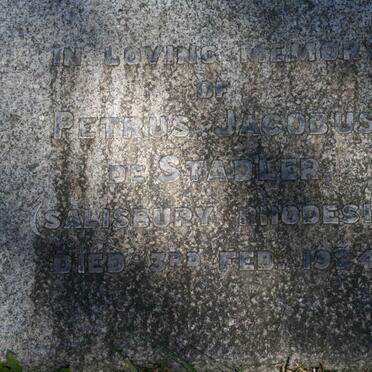 STADLER Petrus Jacobus, de -1924