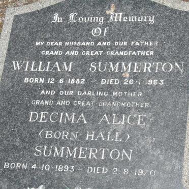 SUMMERTON William 1882-1963 &amp; Decima Alice HALL 1893-1970