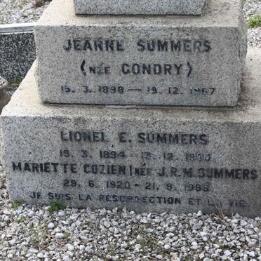 SUMMERS Lionel E. 1894-1930 &amp; Jeanne GONDRY 1898-1967 :: COZIEN J.R.M. nee SUMMERS 1920-1986
