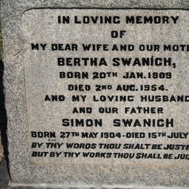 SWANICH Simon 1904-1970 &amp; Bertha 1909-1954