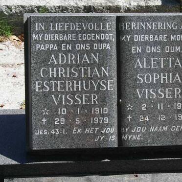 VISSER Adrian Christian Esterhuyse 1910-1979 &amp; Aletta Sophia 1909-1979