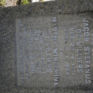 VILLIERS Johannes Stefanus, de 1871-1959 &amp; Martha Wihelmina DU TOIT 1873-1951
