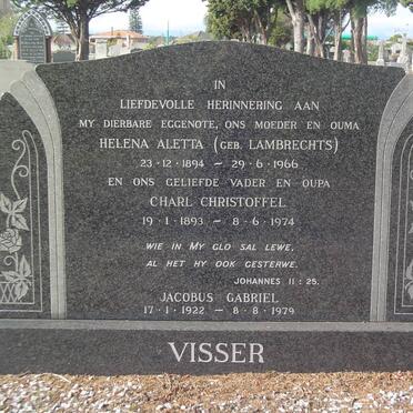 VISSER Charl Christoffel 1893-1974 &amp; Helena Aletta LAMBRECHTS 1894-1966 :: VISSER Jacobus Gabriel 1922-1979