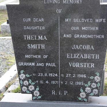 VOSTER Jacoba Elizabeth 1986-1985 :: SMITH Thelma 1924-1971