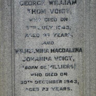 VOIGT George William Thom -1943 &amp; Wilhelmina Magdalena Johanna DE VILLIERS -1943