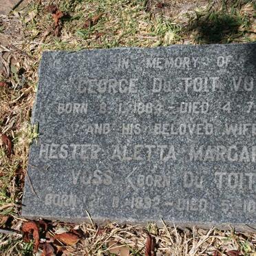 VOSS George Du Toit 1884-1980 &amp; Hester Aletta Margaret DU TOIT 1892-1981