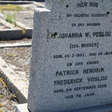 VOSLOO Patrick Hendrik Frederick -1958 &amp; Johanna W. BURGER -1953