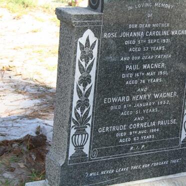 WAGNER Paul -1951 &amp; Rose Johanna Caroline -1931 :: WAGNER Edward Henry -1952 :: PAULSE Gertrude Cornelia -1964