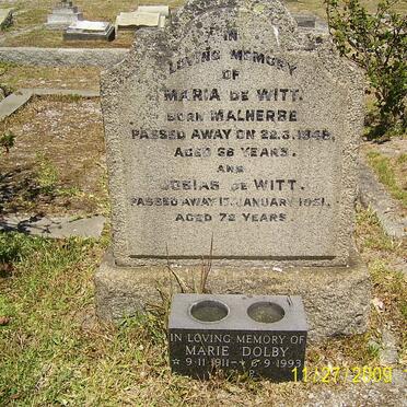 WITT  Josias, de -1951 &amp; Maria MALHERBE -1948 :: DOLBY Marie 1911-1993