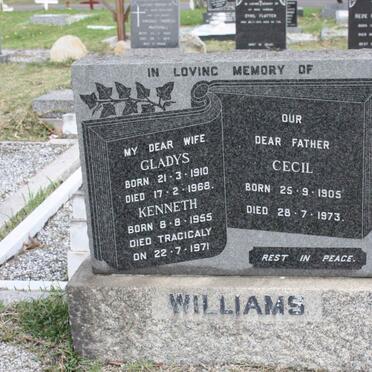 WILLIAMS Cecil 1905-1973 &amp; Gladys 1910-1968 :: WILLIAMS Kenneth 1955-1971