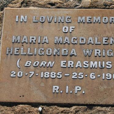 WRIGHT Maria Magdalena Helligonda nee ERASMUS 1885-1960