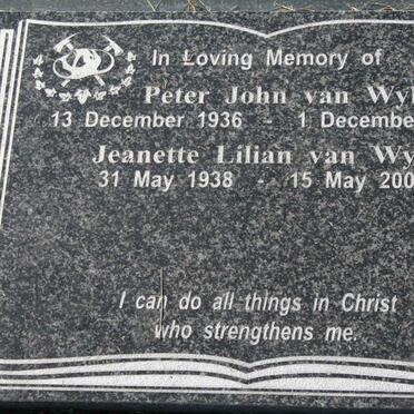 WYK Peter John, van 1936-2004 &amp; Jeanette Lilian 1938-2006